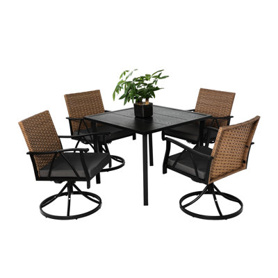 4 5 Piece Patio Dining Furniture, With Swivel Rocker Chairs, Steel Table And Removable Cushion , Outdoor Furniture Humanized Design, Top Machine Washable Cushions