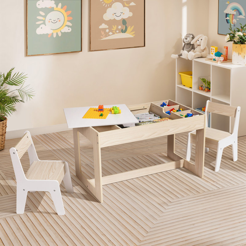 Ensemble de 3 tables de dessin et d'activités pour enfants avec 2 chaises et une planche d'art réversible