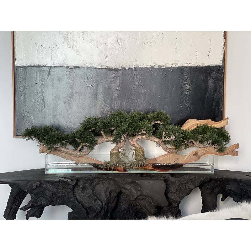 Faux Bonsai Tree in Planter, Light Green, 10" H x 52" W x 8" D