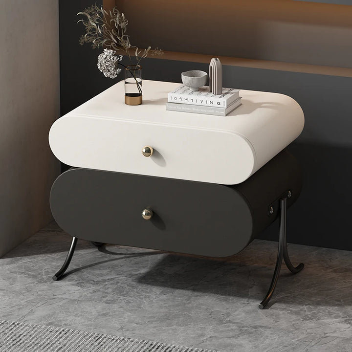 Narmeen Luxury Modern Bedside Table Drawers Minimalistic, White/Black