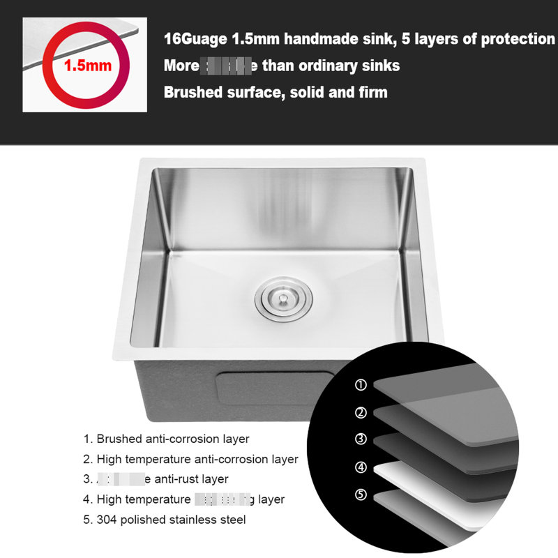 9 Inch Deep 21 Undermount Single Bowl Stainless Steel Kitchen Sink, Food - Grade 304 Stainless, X Shaped Water Guide For Fast Drain, Thick Coating To Block Condensation, 3Mm Noise Eliminating Pad 16
