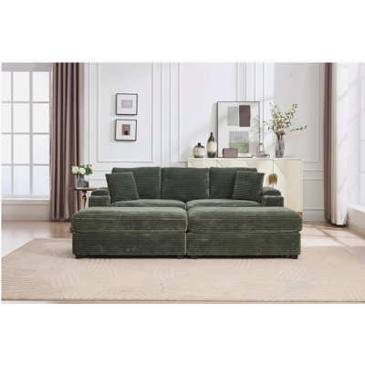 [VIDEO/New]Combination Modular Convertible Sectional Sofa Bed Set,Armrest storage, Stainless steel cup holder, USB, Upholstered Sofa, Deep Seat, Living Room, Loft, Apartment, Office, Green