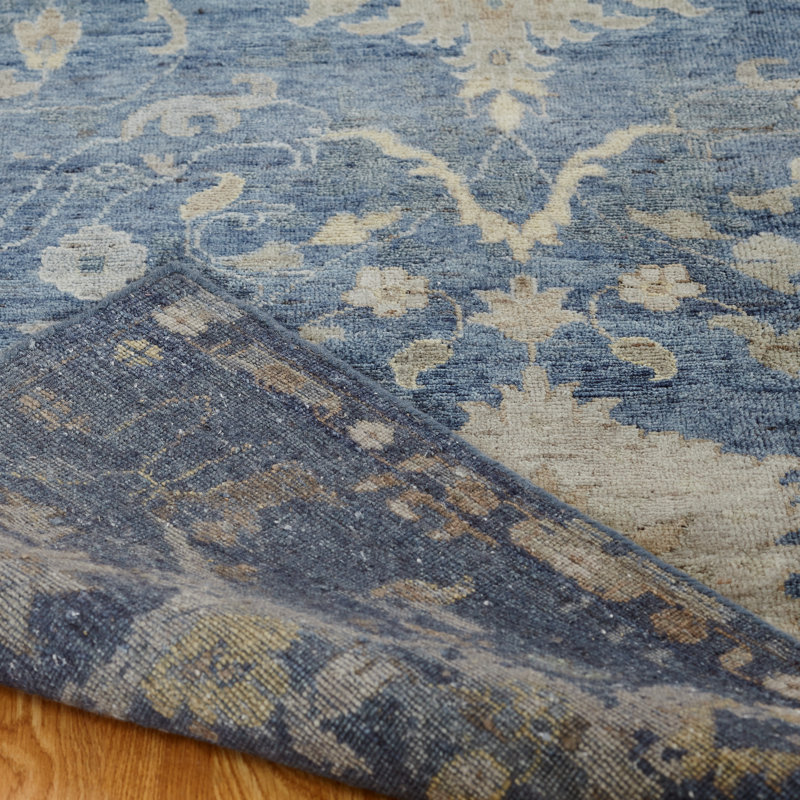 Debarghya Hand Knotted Wool Area Rug in Blue, Rectangle 4' x 6'