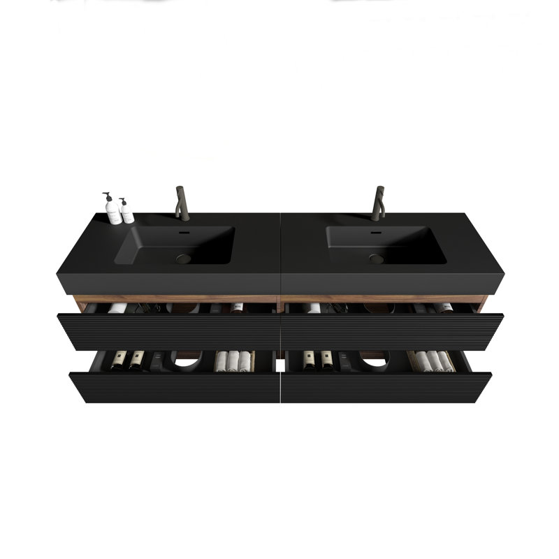 Meuble-lavabo moderne (avec meuble-lavabo et lavabo) avec rangement, meuble-lavabo double flottant de 72 pouces