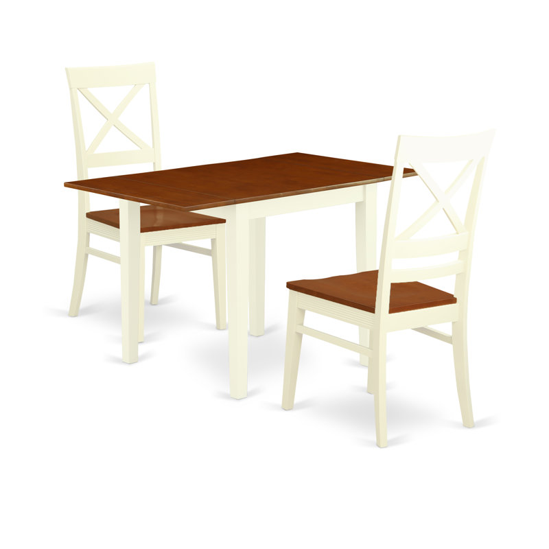 3 Piece Dining Table Set for Small Spaces Contains a Rectangle Dining Room Table with Dropleaf and 2 Wood Seat Chairs, Buttermilk & Cherry