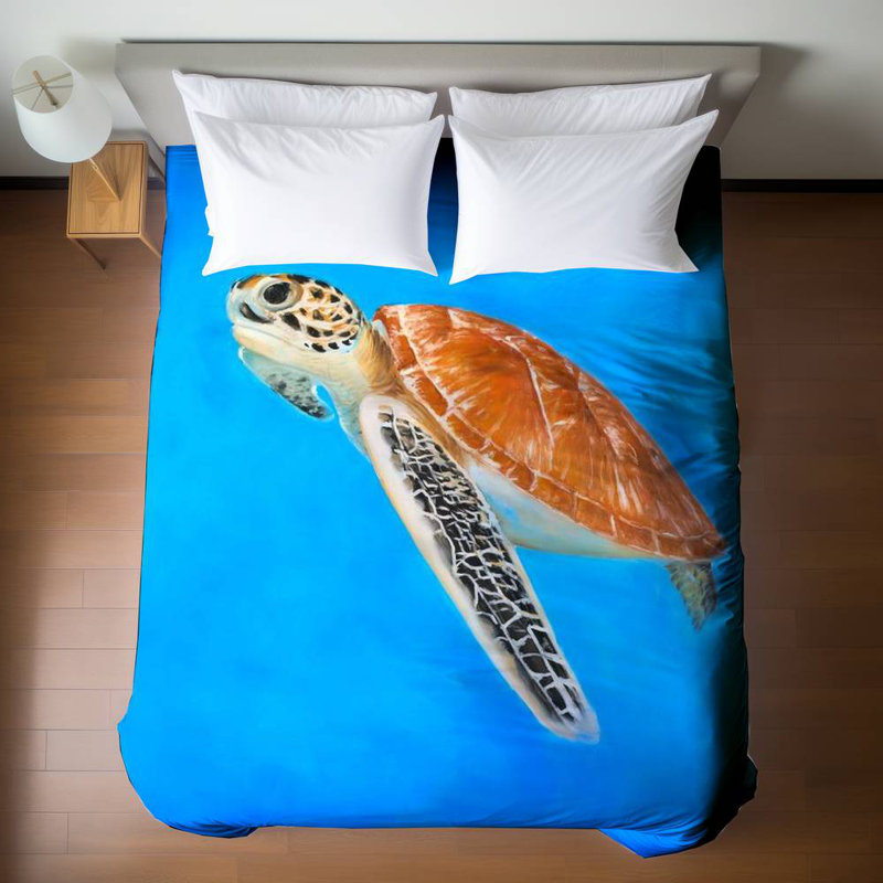 Housse de couette bleue Sea Turtle | Décoration de chambre à coucher aquatique pour la maison