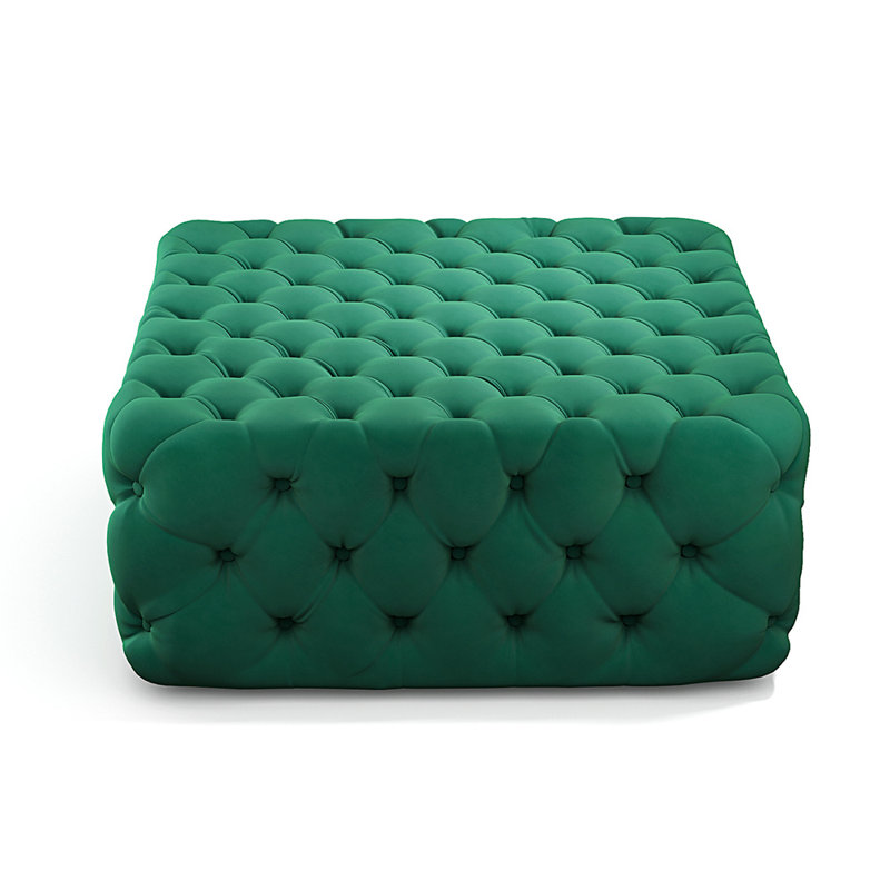 Silkleaf 92Cm Wide Velvet Tufted Square Cocktail Ottoman, Green
