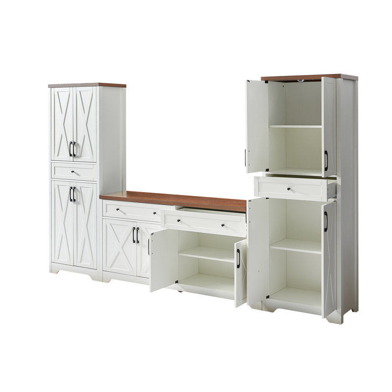 Tv Cabinet Set Multifunctional Tv Wall, One Tv Cabinet And Two Sideboards For Living Room, 108.7''L X 15''W X 68''H.