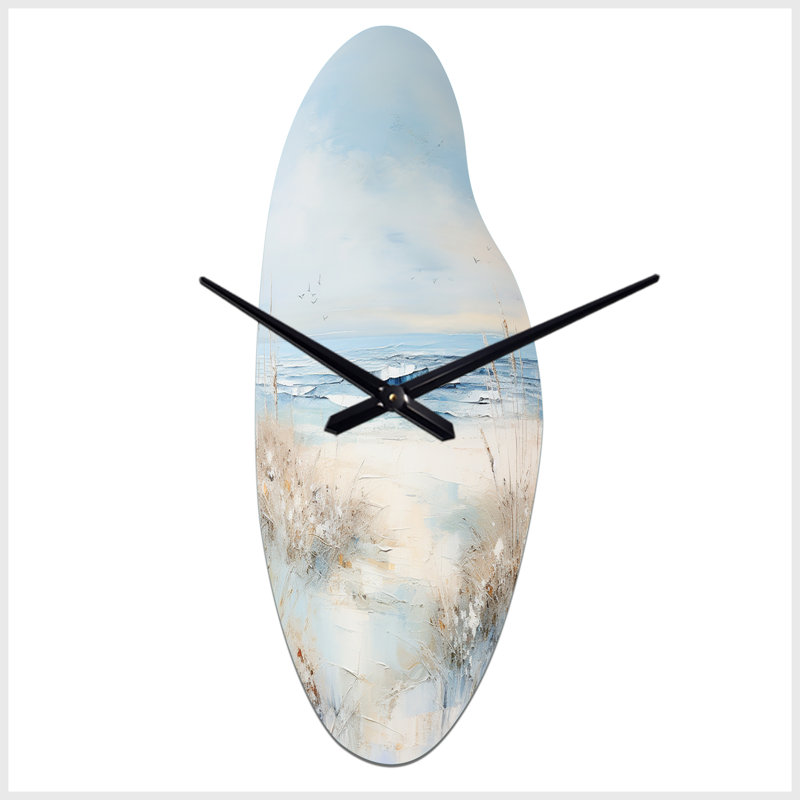 Ifsah Coastal Ocean Charm In Winter - Horloge murale courbée en métal, horloge asymétrique beige, Grand