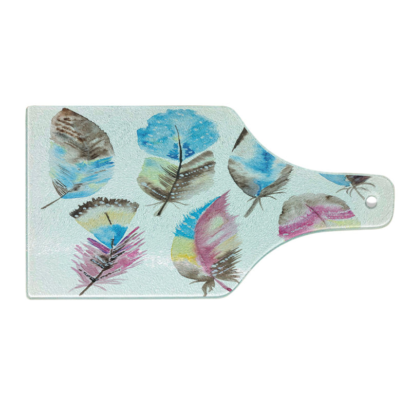 Ambesonne Feather Tempered Glass Cutting Board Abstract Boho Art Multicolor