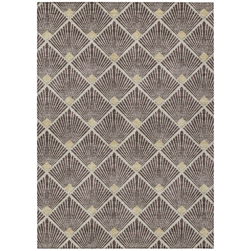 Tapis intérieur / extérieur géométrique lavable 5 pi x 8 pi brun et beige