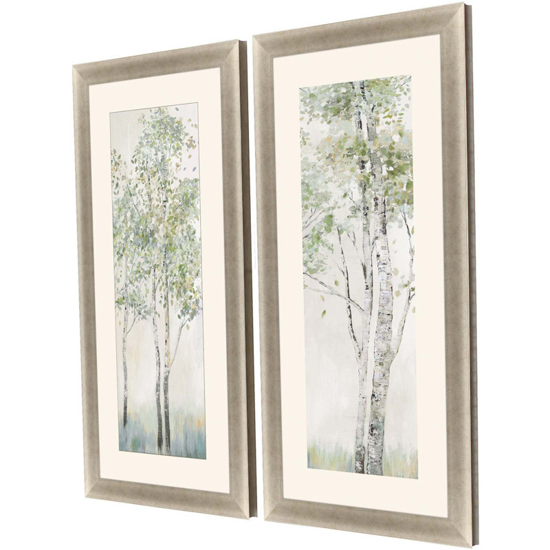 Champagne Gold Framed Landscape Poster Set with Tree Theme