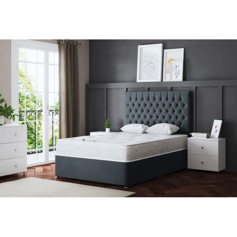Seraphine Chesterfield 4 Draw Divan Bed with Headboard, Grey, Small Double (4')