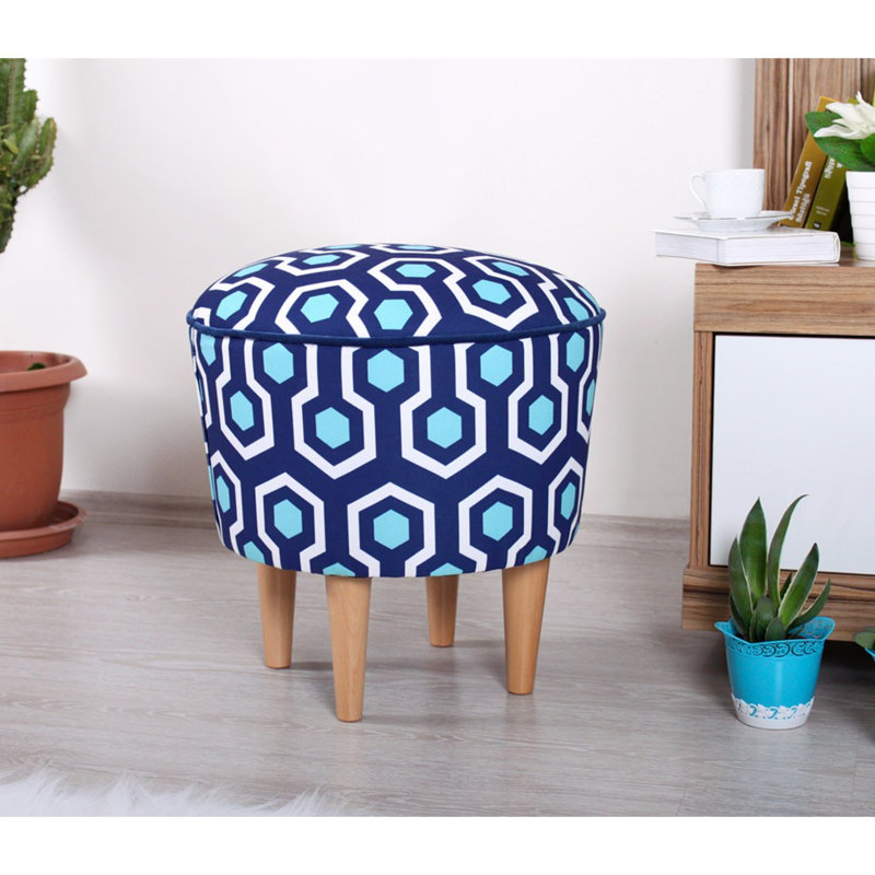 Chackbay 42cm Wide Round Geometric Footstool Ottoman