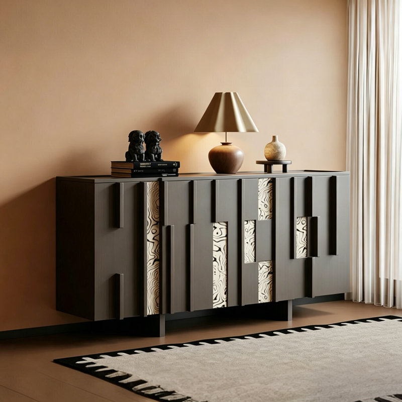 Buffet 55,12 po en bois massif rétro avec amplement d'espace de rangement, 33.46" H x 55.12" W x 15.75" D
