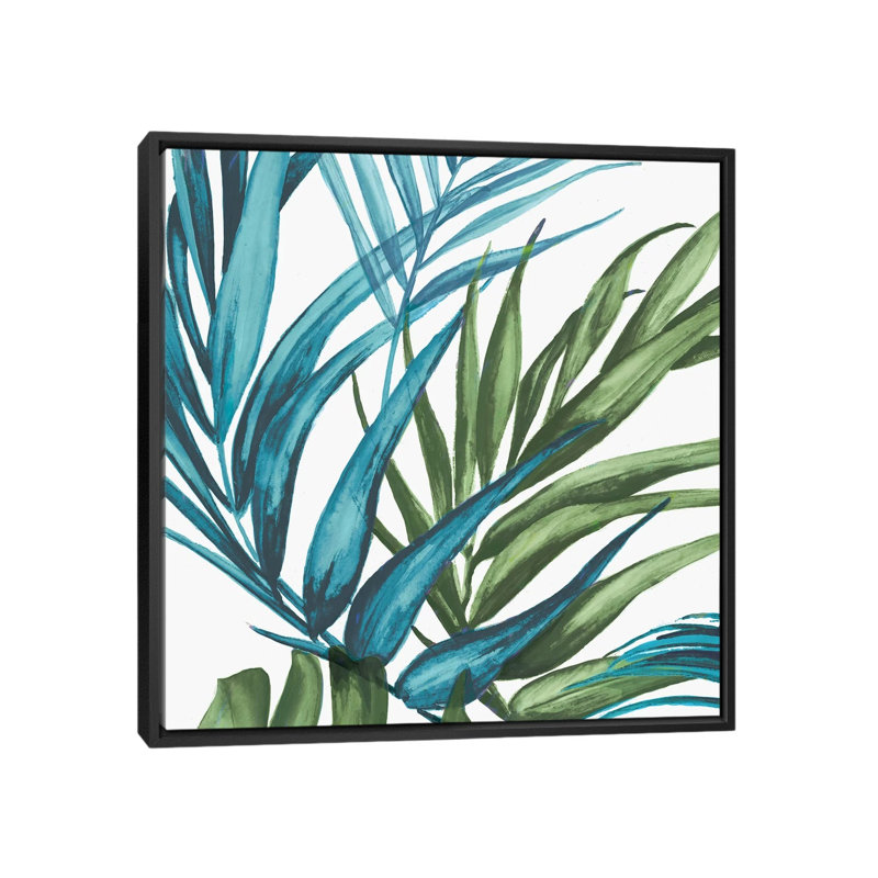 «Palm Leaves II», reproduction sur toile, H 18 po x l 18 po x P 1,5 po, Toile avec cadre noir, Pas de tapis