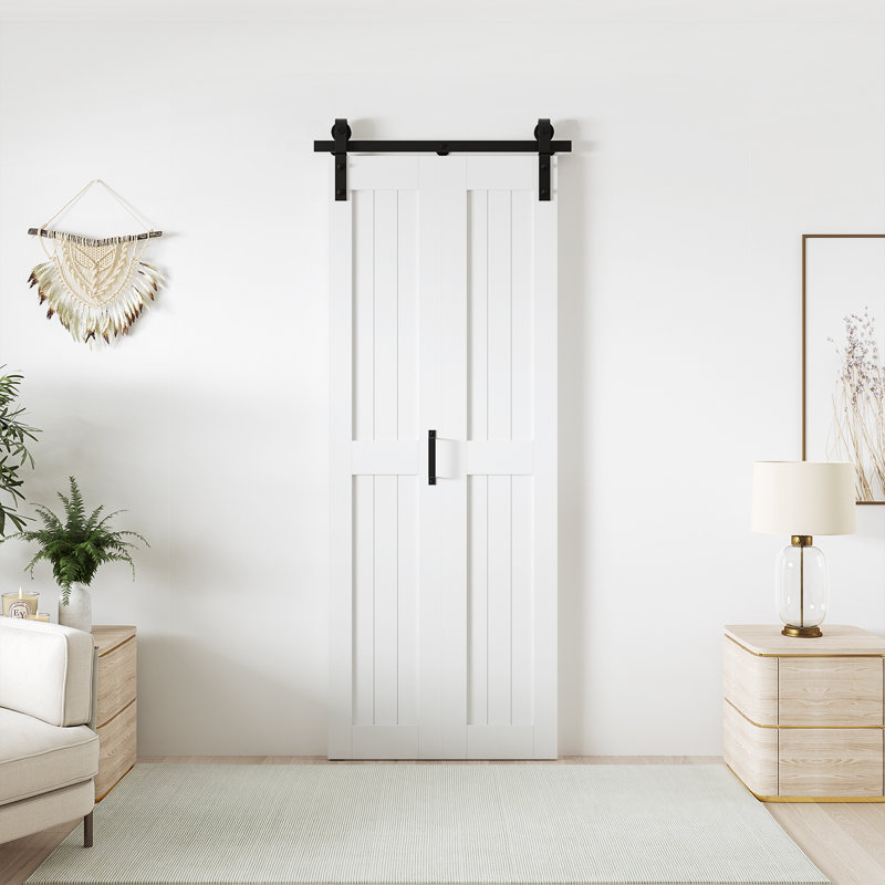 Porte de grange coulissante pliante 84 "en bois manufacturé 84 po avec quincaillerie d'installation, 32 po x 84 po