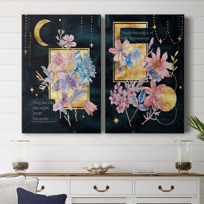 Fleurs de lune III - Toile tendue avec châssis de qualité supérieure - Prêt à être accroché