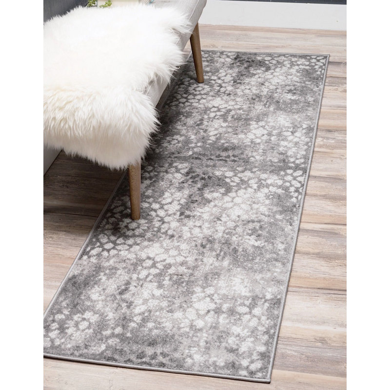Tapis à motif oriental gris / fumée Ahron, Tapis de couloir 3 pi 3 po x 19 pi 8 po