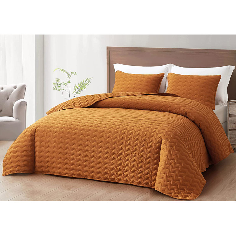 Destiny 3-Piece Washed Microfiber Quilt Set, King Quilt + 2 King Shams, Spice