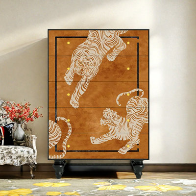 Retro Five-Drawer Storage Cabinet Accent  Chest