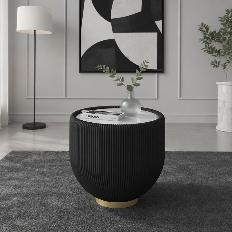 Table basse d'appoint moderne en cuir PU, Marbre blanc / noir