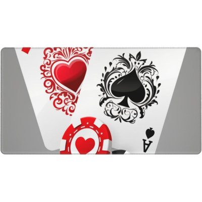 Playing Poker Large Mouse Pad, Gaming Desk Mat, XXL Non-Slip Rubber Base Computer Pad with Durable Stitched Edges for Work and Play, 15.7 x 35.54 in