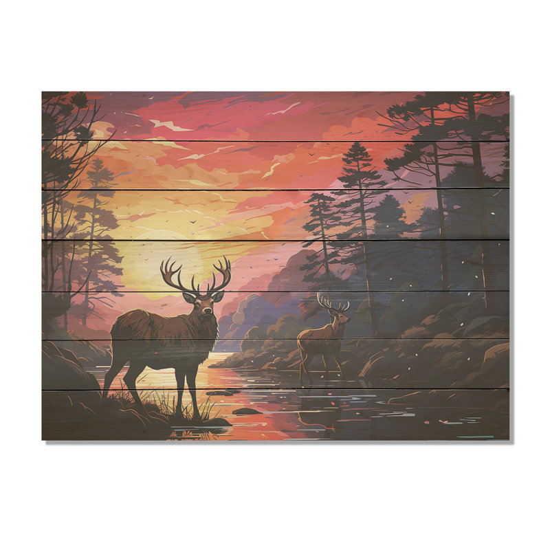 Cerf au clair de lune II - Animal cerf sur bois, H 24 po x l 32 po x P 0,78 po