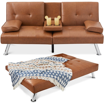 Owlex Modern Convertible Futon Sofa w/ Removable Armrests, 2 Cupholders