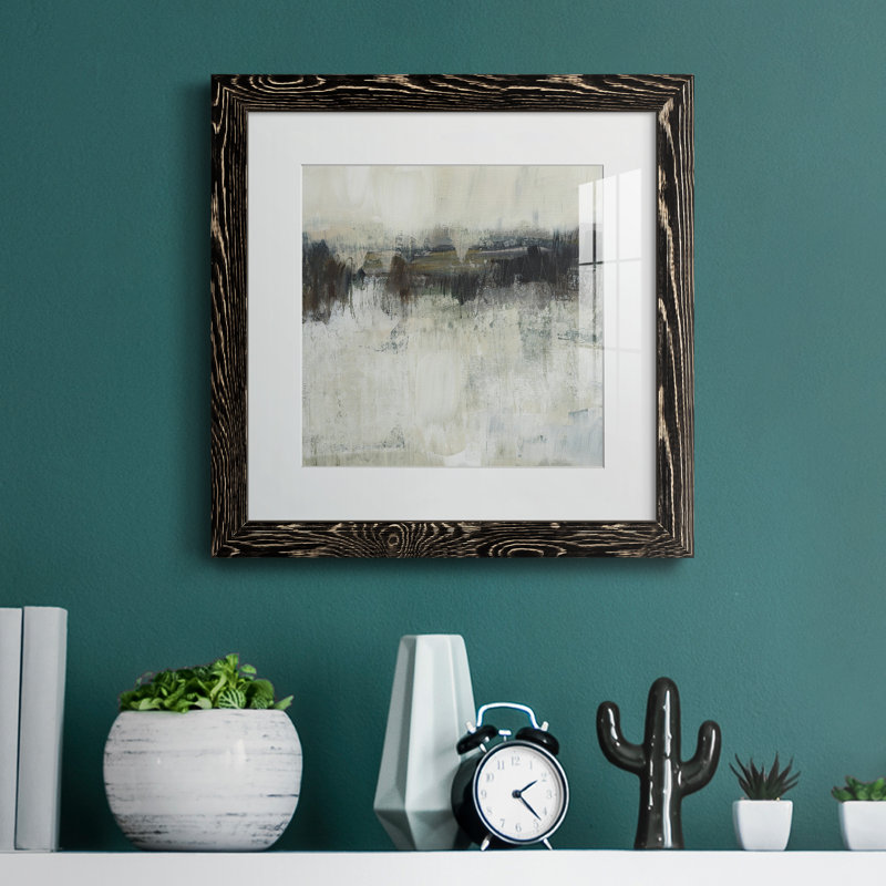 «Neutral Horizon Line I», reproduction encadrée de qualité supérieure - prête à être accrochée, Papier encadré noir vieilli