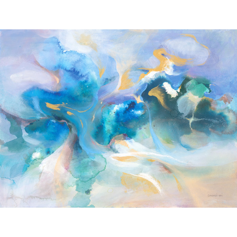Blue Swirl Paint, Contemporary Abstract, Colorful, Blue Hues, Indigo, Teal, Cyan, Gold, Green, White, Aqua