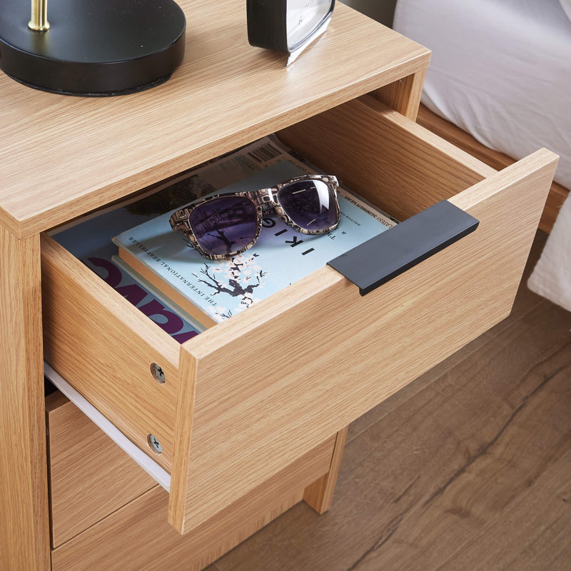Phoenix 3 Drawer Bedside Table Storage Unit, Oak