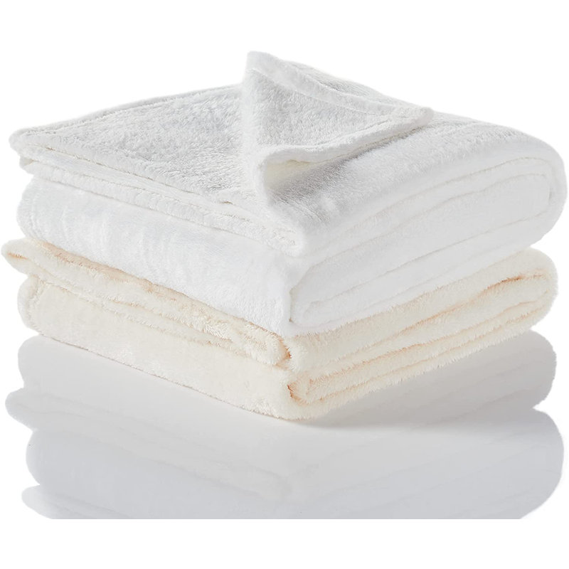 Gonzalez Plain Weave / Muslin Throw Blanket, Cream/Silver