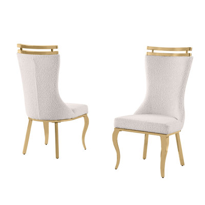 Boucle Dining Chairs With Polished Chrome Frame
