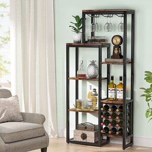 Freestanding Wine Bakers Rack With Glass Holder And Wine Storage