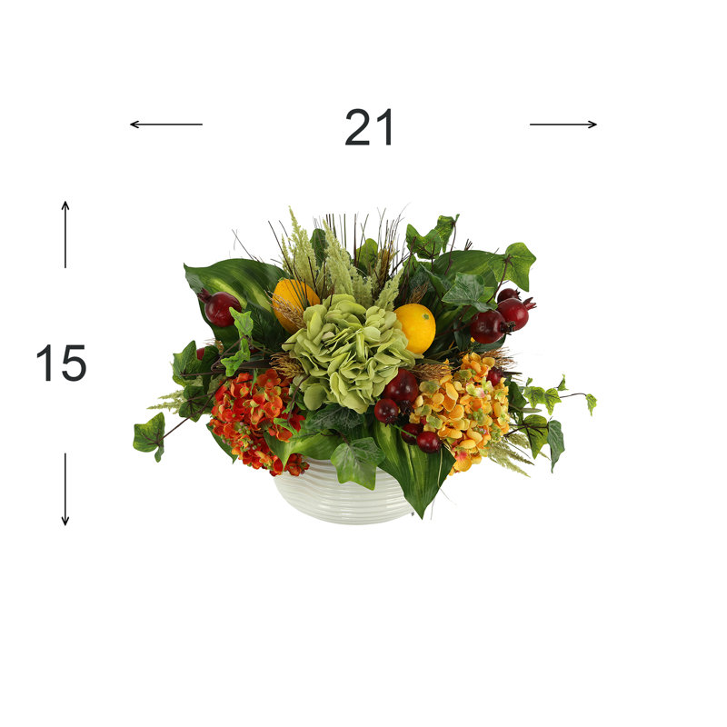 Mixed Hydrangea And Fruit Floral Arrangement