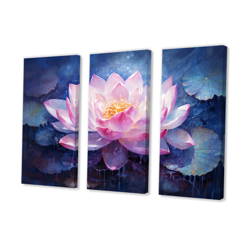 Lotus Luminescence - ensemble d'art mural sur toile Lotus, H 28 po x l 36 po x P 1 po