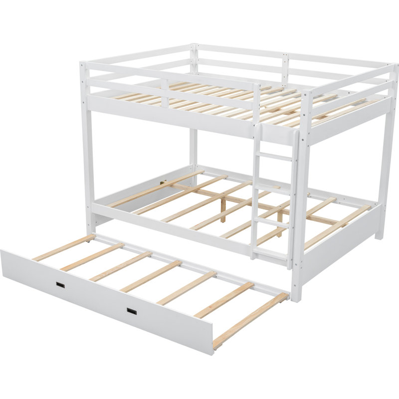 Grand lit superposé en bois blanc avec lit gigogne et pin, peu encombrant pour les petites chambres, Blanc