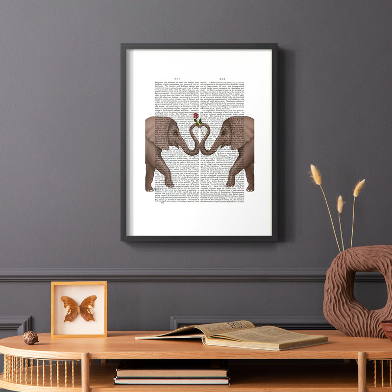 «Elephants Heart and Rose», reproduction encadrée - bois massif, Cadre simple noir, H 14 po x l 11 po