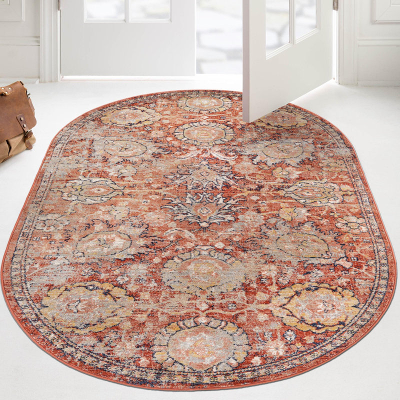 Tapis rouge brique Akira, Ovale 3 pi 11 po x 5 pi 11 po