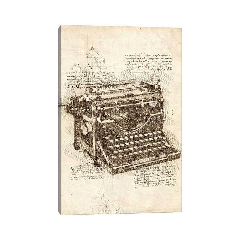 Impression sur toile tendue, "Typewriter" par Marcel, H 18 po x l 12 po x 1,5 po