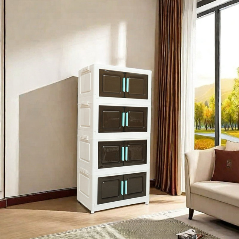 4-Tier Plastic Storage Bins With Lids, Stackable Storage Cabinet With Wheels