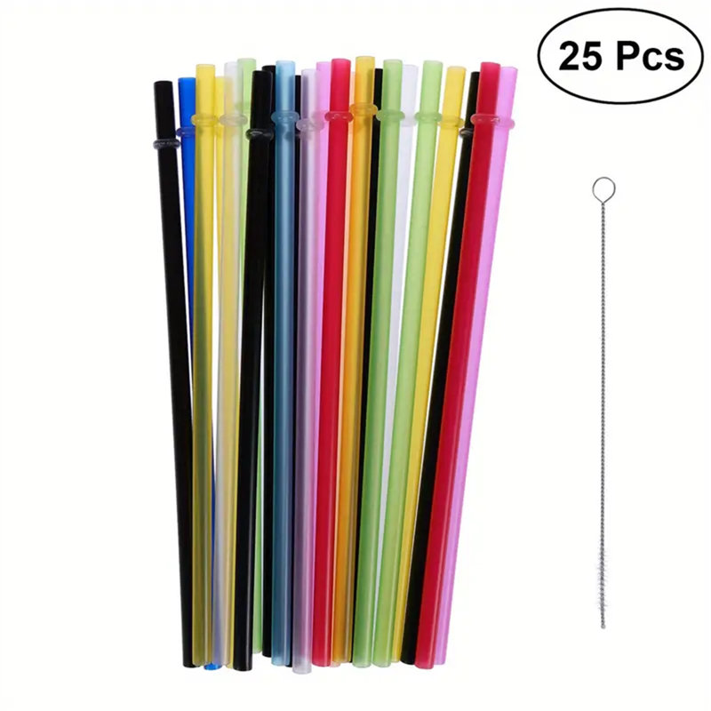 Pailles en plastique PP réutilisables, multicolores, avec brosse de nettoyage, pour usage domestique et bar extérieur