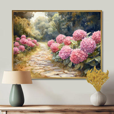 Hydrangeas By The Stone Path I - Hydrangea Wall Art for Living Room