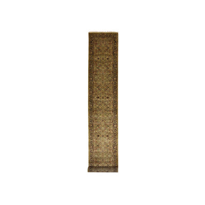 3'x19'5" Golden Yellow Rajasthan Leaf Design Hand Knotted Wool Runner Rug 6D5BA047CEB741DEA65A872699ED6131