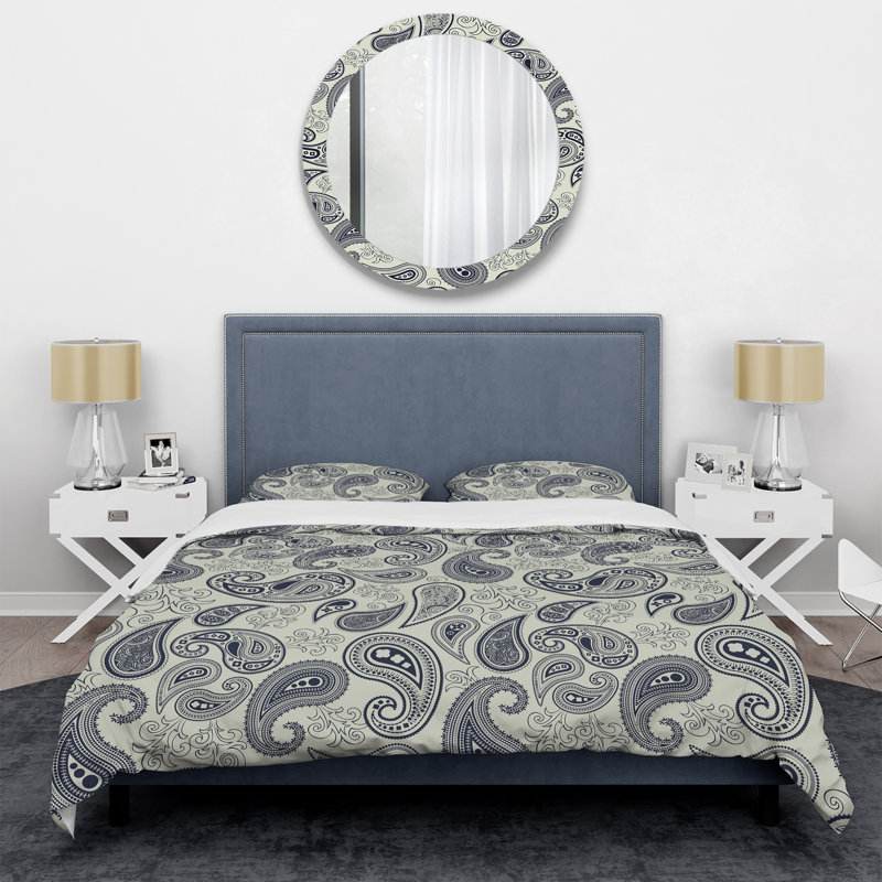 Cachemire gris floral - ensemble de housse de couette abstrait - microfibre de polyester