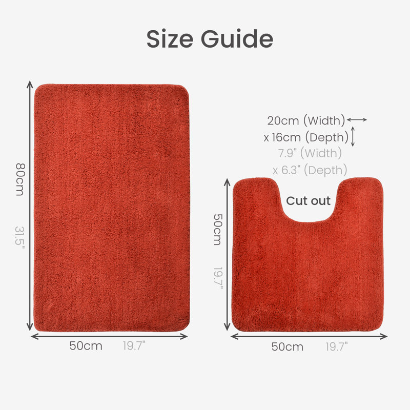 Allviya 2 Piece Bath Mat and Pedestal Mat Non Slip, Terracotta