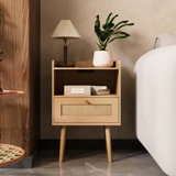 23.6'' Tall Drawer Rattan Nightstand with Charging Station