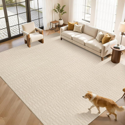 Modern Plush Velvet Carpet Washable Non-Slip Ivory Area Rug