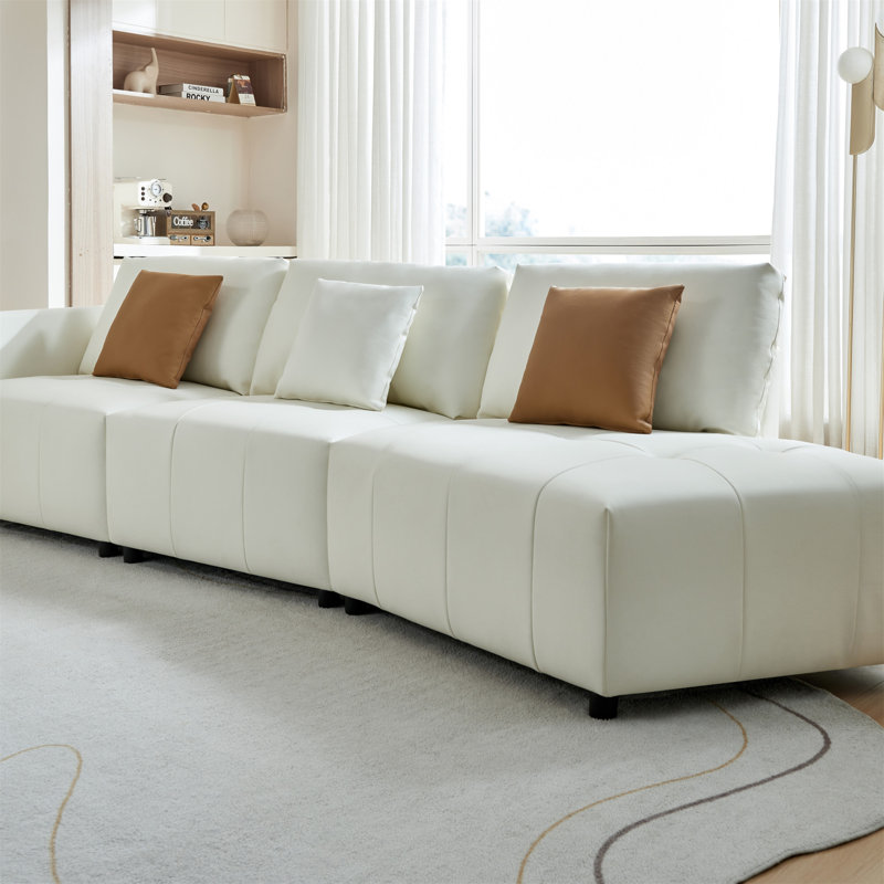 Canapé modulaire 3 pièces Annibella, Cuir véritable beige